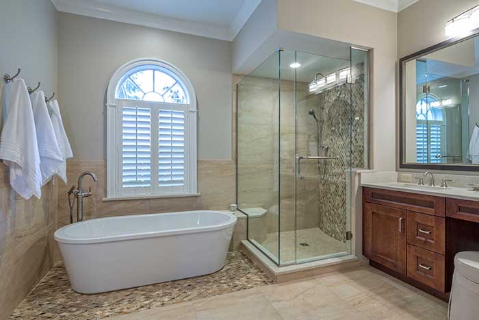 bathroom with glass shower enclosure